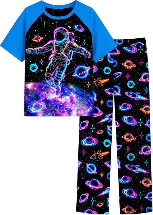 Funnycokid Boys Pajamas 2 Piece Kids Summer Pjs Loose Fit Size 6-12