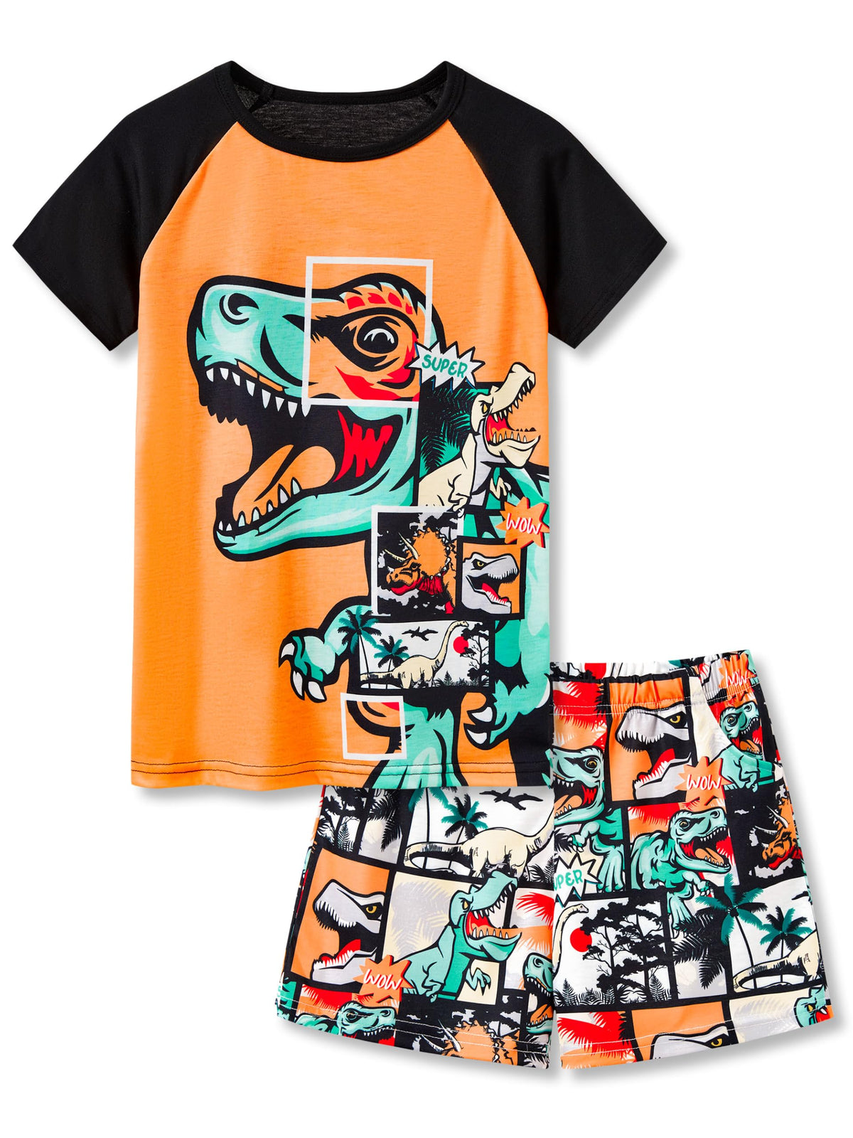 Beezizac Boys Summer Pajamas, Short-Sleeve 2-Piece Sleepwear, Sizes 6-18
