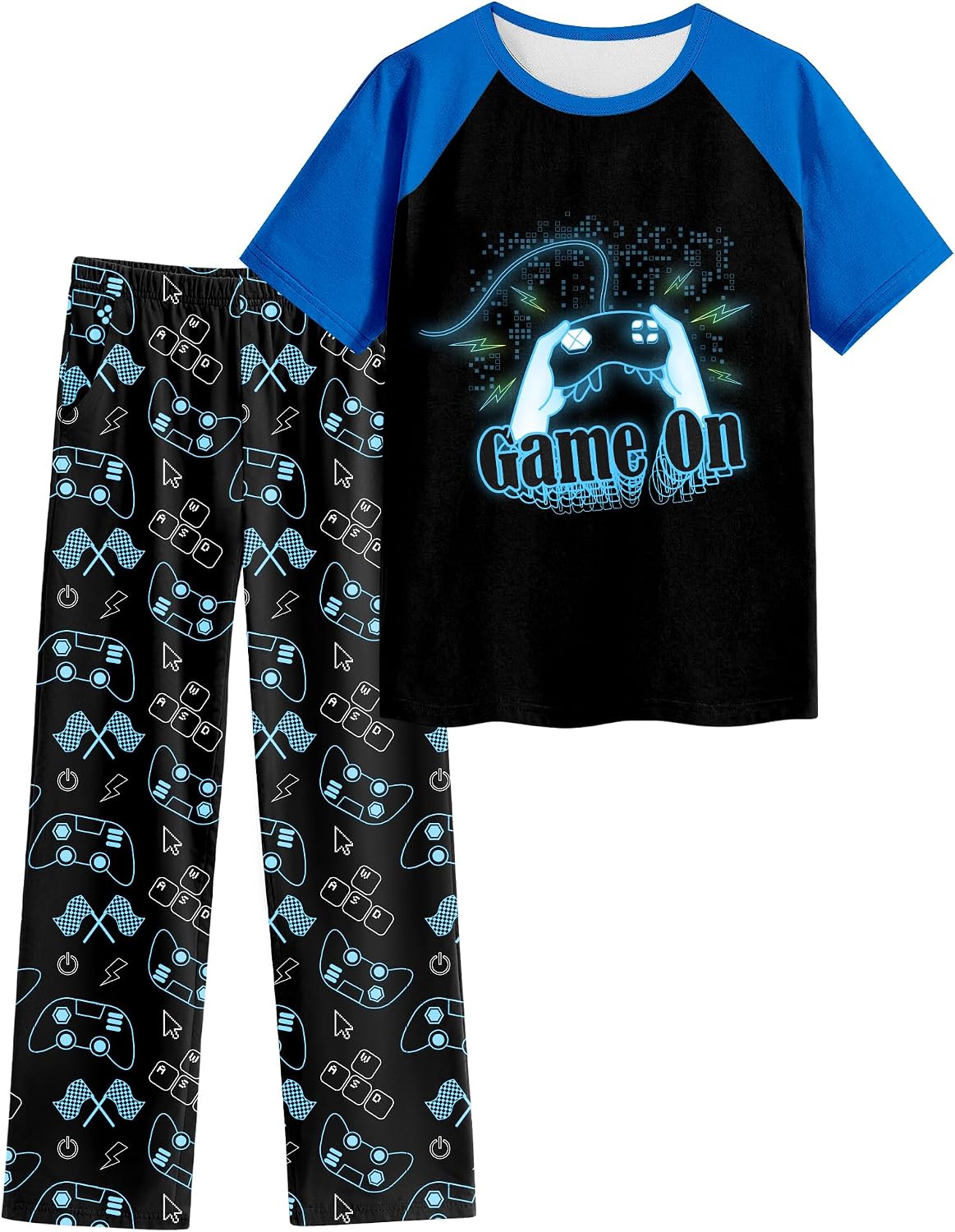 PASHOP Boys Pajamas Little Big Boys Pajamas Short Sleeves and Pants 2 Pieces Summer Pjs Set Kids Boy Sleepwear Size 8-14