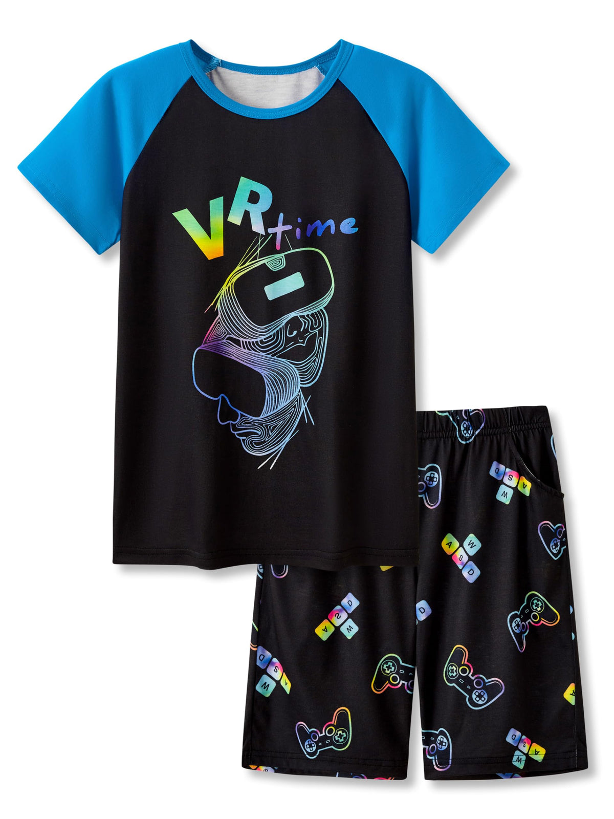 Beezizac Boys Summer Pajamas, Short-Sleeve 2-Piece Sleepwear, Sizes 6-18