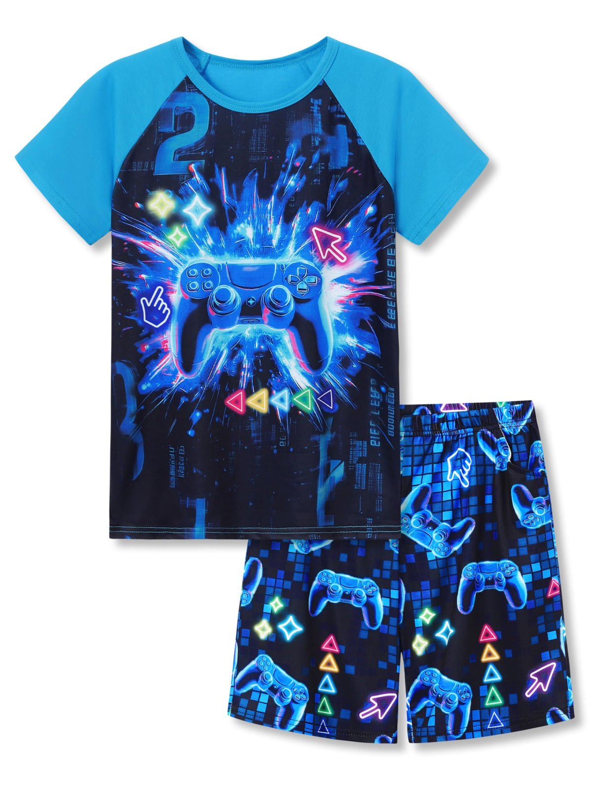 Beezizac Boys Summer Pajamas, Short-Sleeve 2-Piece Sleepwear, Sizes 6-18