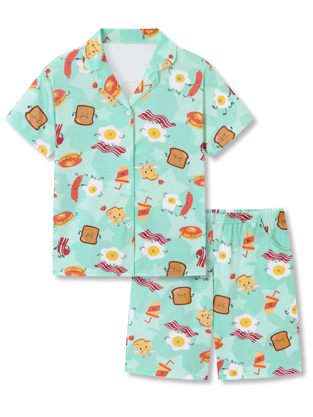 Beezizac Boys Pajamas Fun Prints Button-Down Short Sleeve Set Sizes 6-18