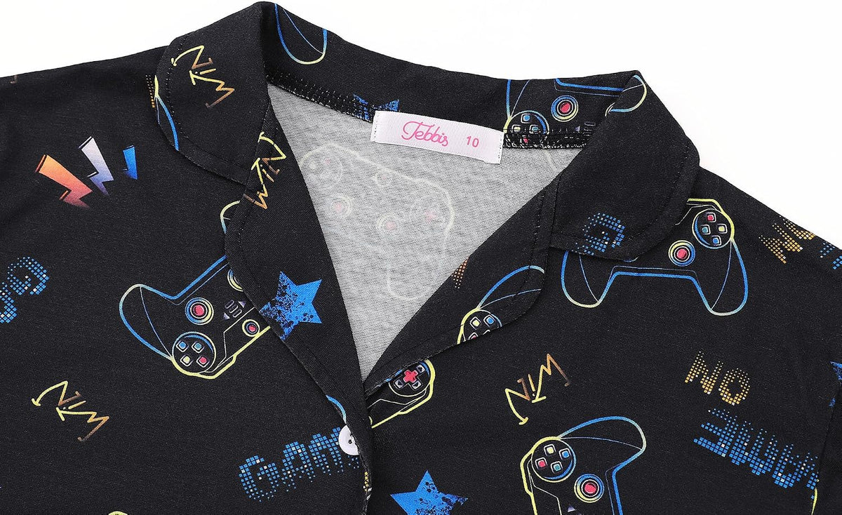 Tebbis Boys Pajamas Novelty Prints Button-Up Long Sleeve 2-Piece Size 6-18