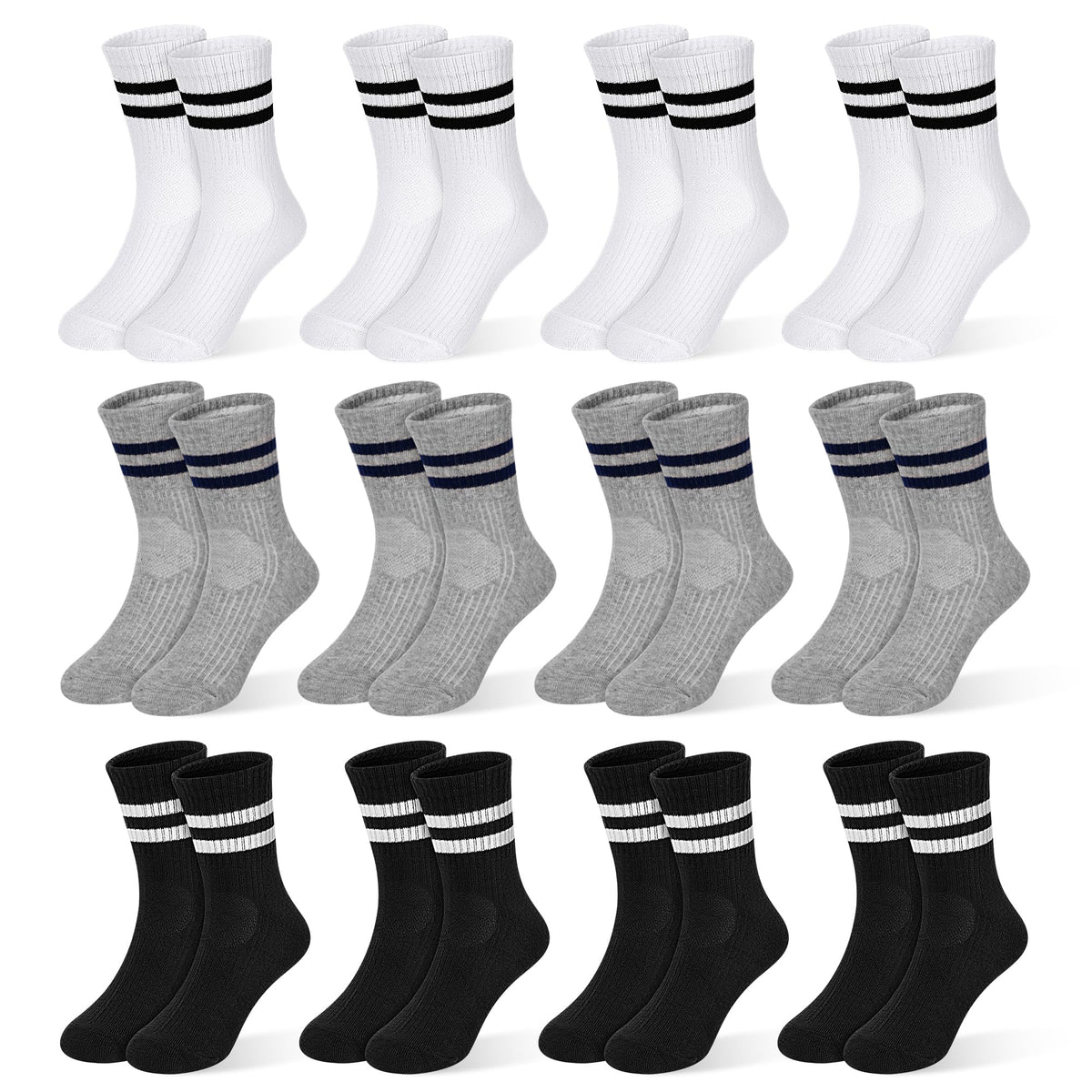 GENTABY 12 Pairs Boys Crew Socks, Kids Athletic Stripes Socks Toddler 1-12Y