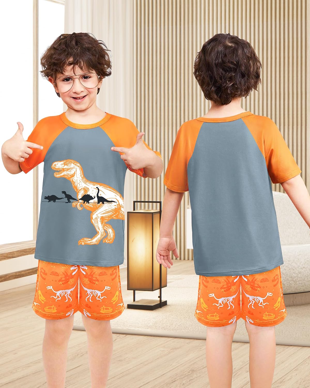 Fiodrimy Boys Pajamas Toddler Boys Summer Pajamas Dinosaur 2 Piece Short Sleeves Boy Pjs Kids Sleepwear Size 3-8 Years