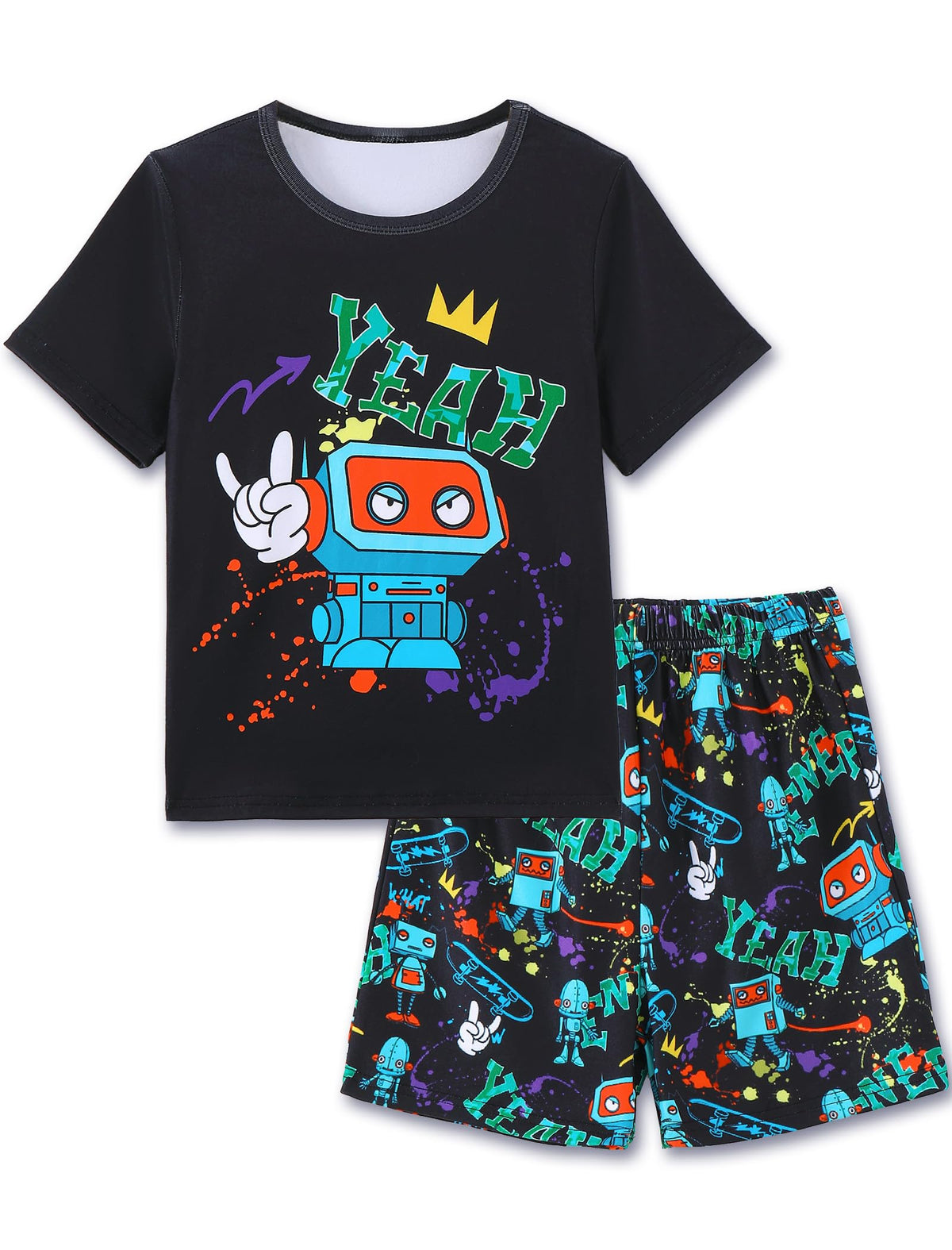 Mikrdoo Boys Pajamas Short Sleeve Summer PJs 2 Piece Sleepwear for Kids Size 2-14 Years
