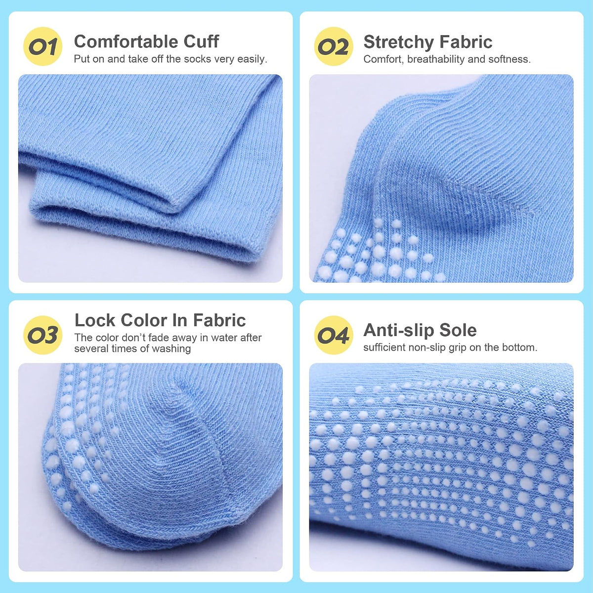 Toddler Non Slip Grip Crew Socks for 1-7 Years Baby Kids Boys Girls