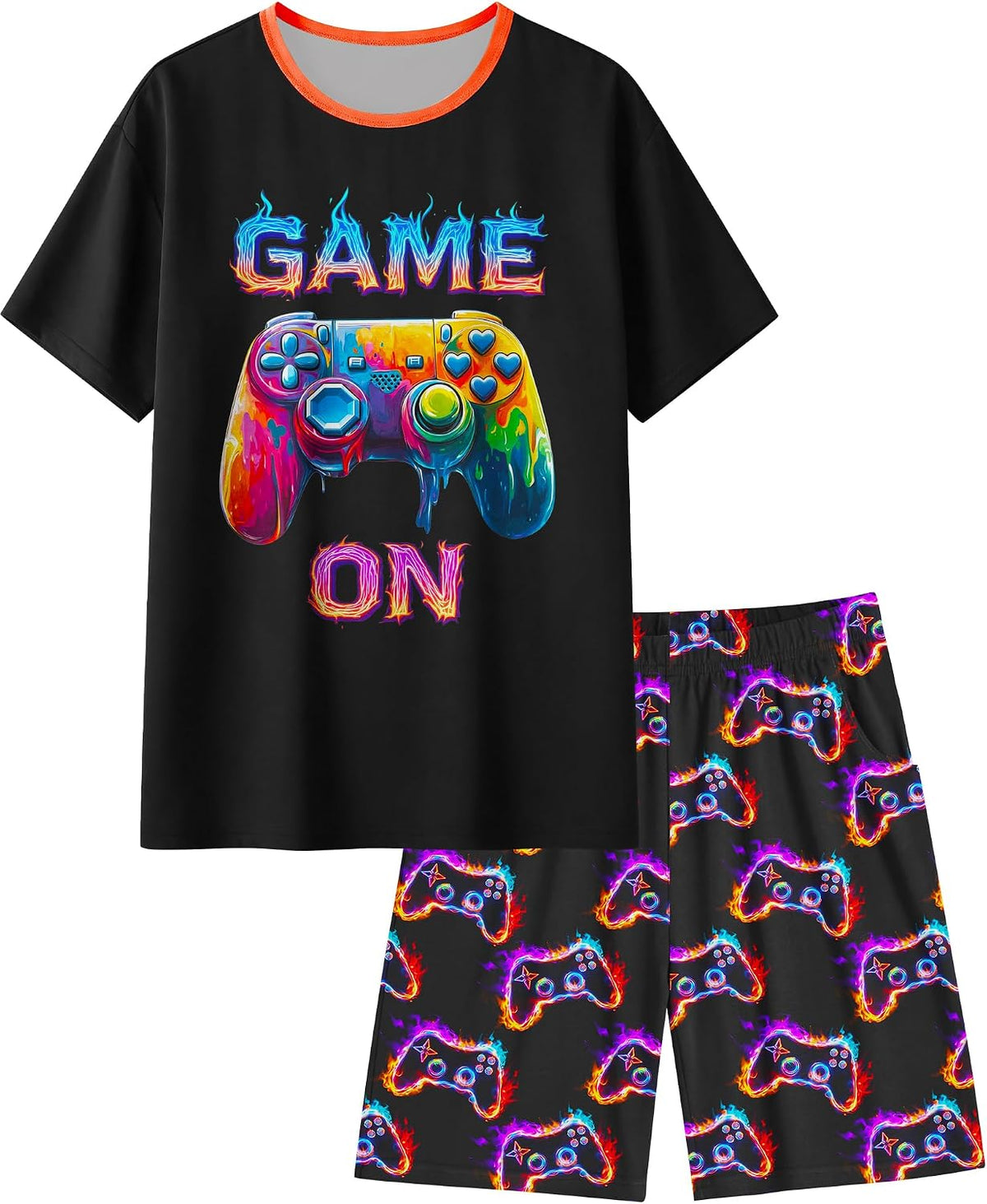 Fiodrimy Boys Pajamas Big Boys Pajamas Short Sleeves & Shorts 2 Pieces Summer Pjs Set Kid Sleepwear Lounge Clothes Size 8-14