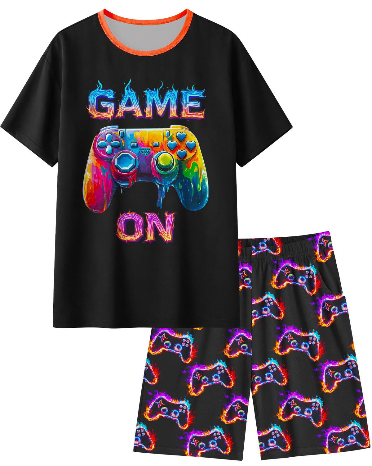 Fiodrimy Boys Pajamas Big Boys Pajamas Short Sleeves & Shorts 2 Pieces Summer Pjs Set Kid Sleepwear Lounge Clothes Size 8-14