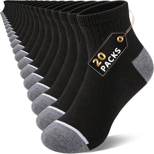 20-40 Pairs Boys Girls Ankle Socks, Thin Breathable Athletic Quarter Kids Socks Aged 4-12
