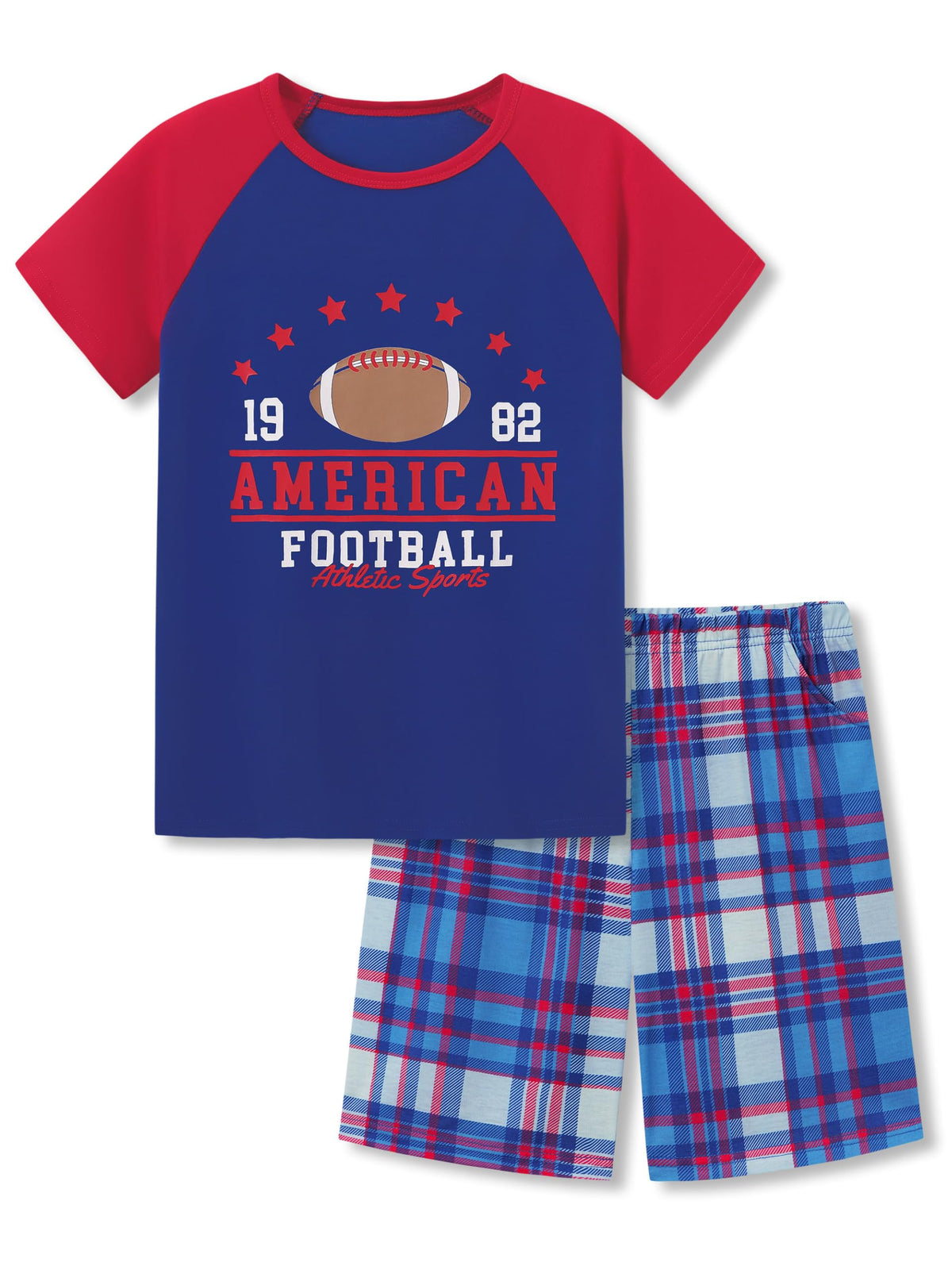 Beezizac Boys Pajamas Raglan Summer Cool Short Sleeve Set Size 6-18