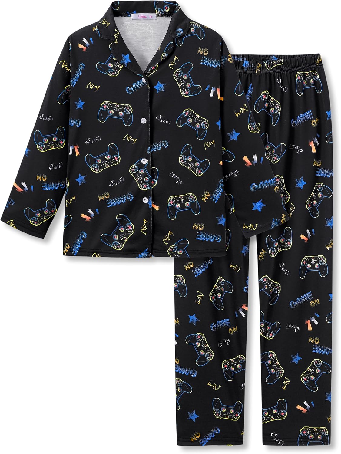 Tebbis Boys Pajamas Novelty Prints Button-Up Long Sleeve 2-Piece Size 6-18