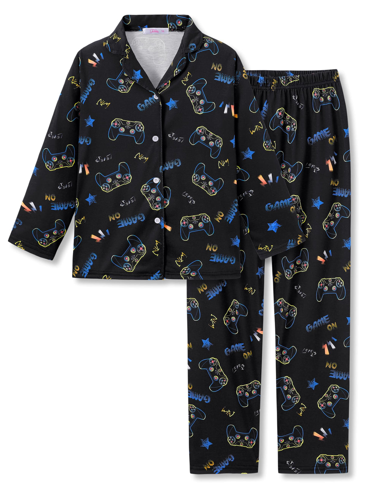 Tebbis Boys Pajamas Novelty Prints Button-Up Long Sleeve 2-Piece Size 6-18