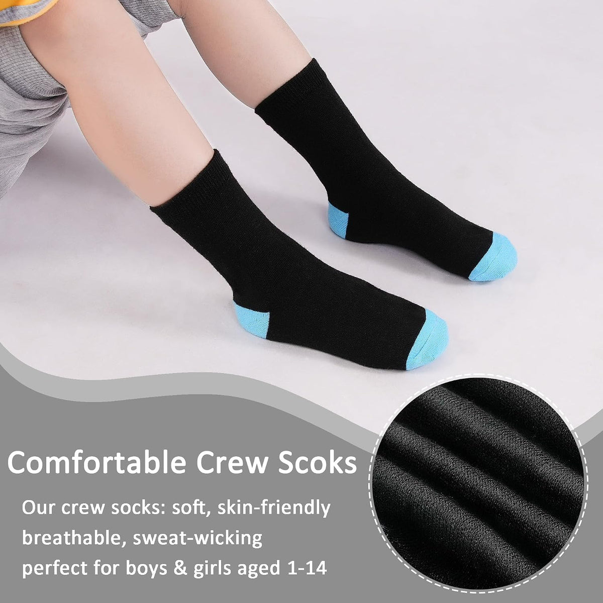 ZERULETS 15 Pairs Kids Socks, Toddler Crew Mid Calf School Socks 1-14 Years