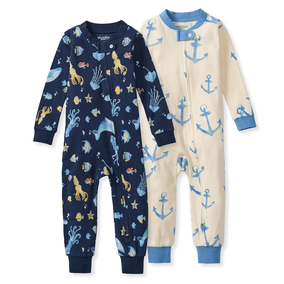 Burt's Bees Baby Boys Footless Pajamas, Sleep and Play Loose Fit, 100% Organic Cotton Soft One-piece PJs, Sizes NB to 6-9 Months