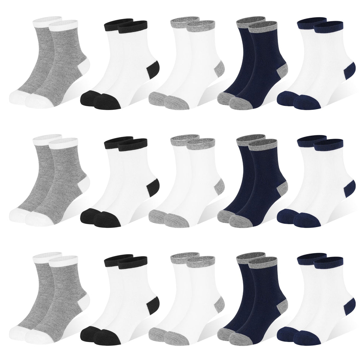 ZERULETS 15 Pairs Kids Socks, Toddler Crew Mid Calf School Socks 1-14 Years