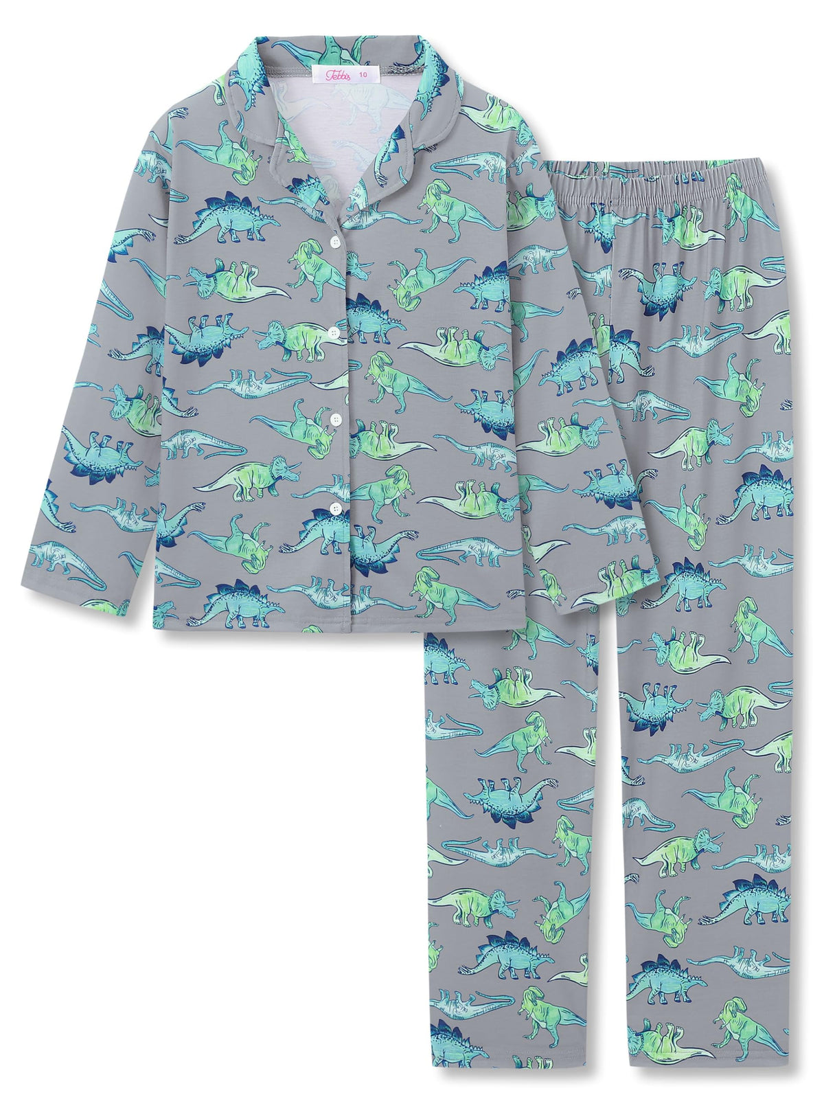 Tebbis Boys Pajamas Novelty Prints Button-Up Long Sleeve 2-Piece Size 6-18