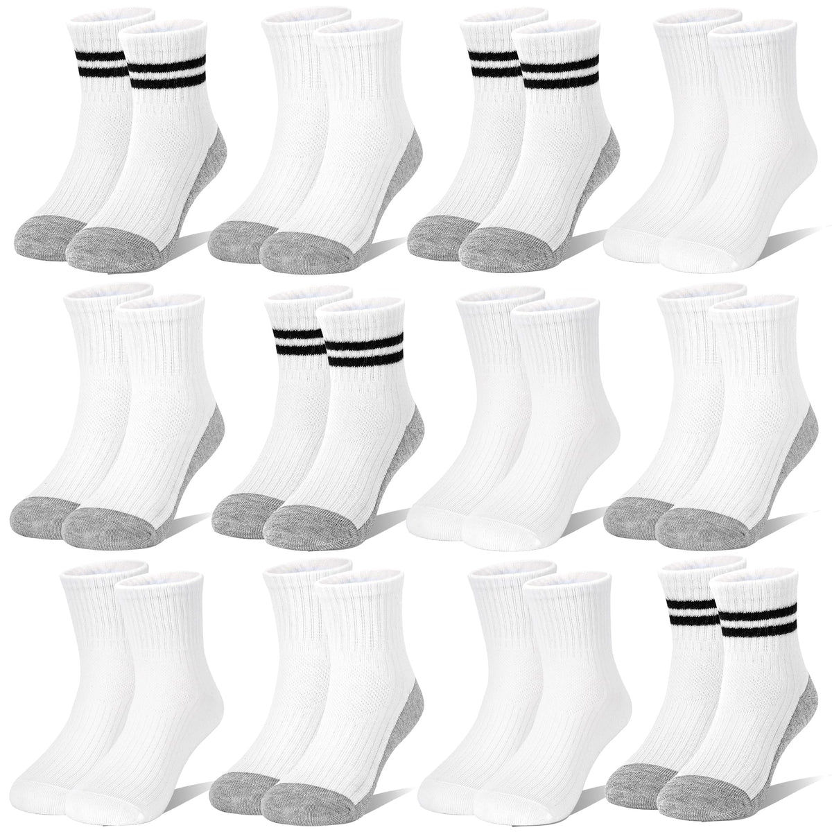12 Pairs Kids Socks Cotton Athletic Socks for Boys 1-12 Years