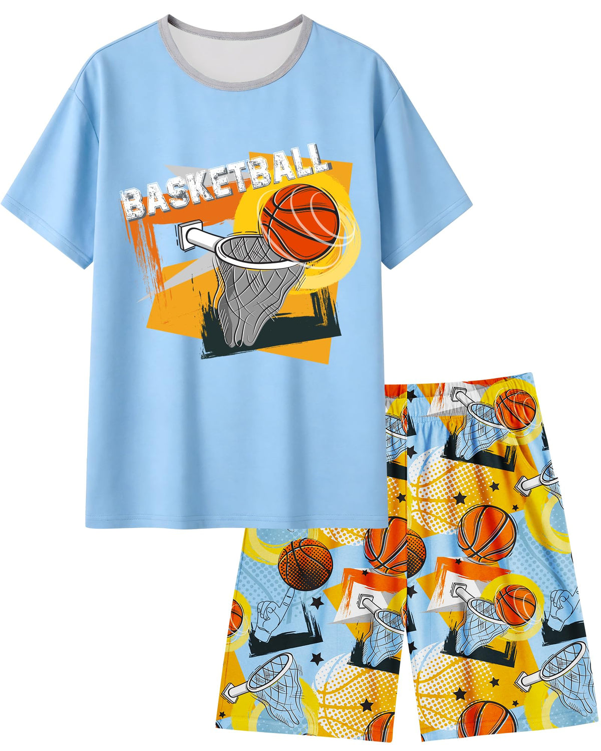 Fiodrimy Boys Pajamas Big Boys Pajamas Short Sleeves & Shorts 2 Pieces Summer Pjs Set Kid Sleepwear Lounge Clothes Size 8-14