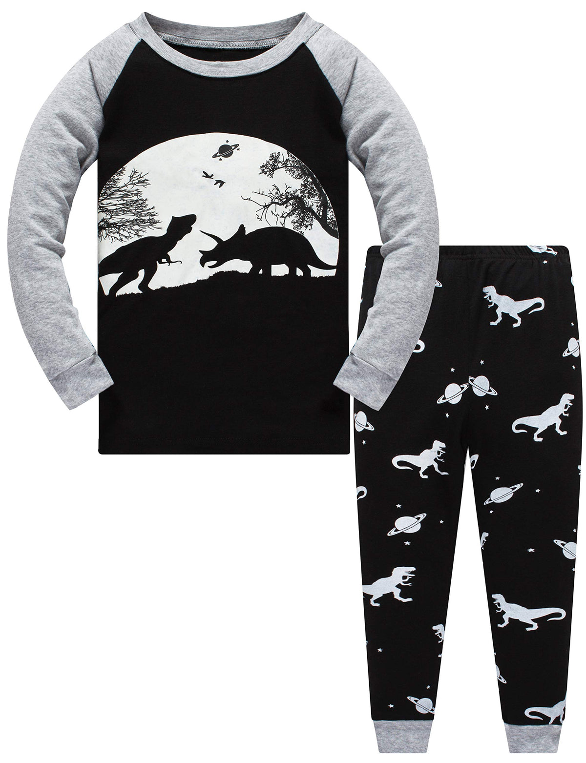 Popshion Little Boys Pajamas Sets Glow in Dark Dinosaur 100% Cotton 2 Piece Toddler Clothes Kids Pjs Sleepwear Size 2-10T