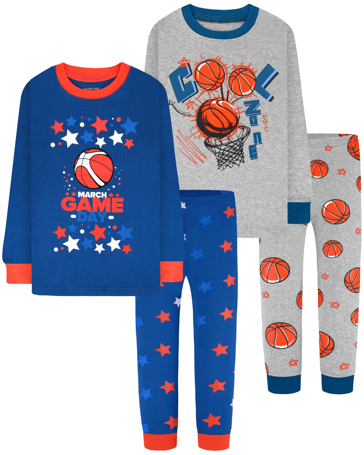 DAUGHTER QUEEN Boys Pajamas 4 Pieces Long Set 100% Cotton Sleepwear Size 18 Months-12 Years