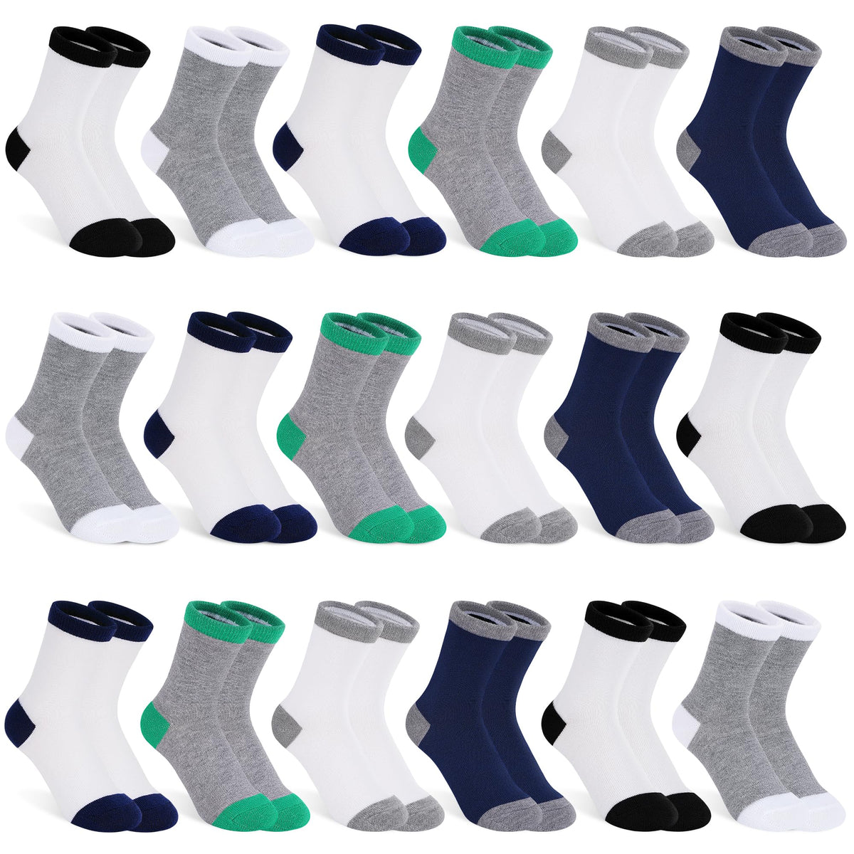 18 Pairs Boys Socks, Crew Socks for Boys Dress School (1-14 Years)