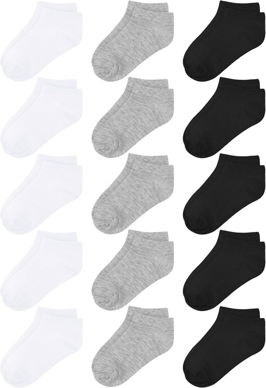 Cooraby 15 Pack Kids' Half Cushion Low Cut Athletic Ankle Socks Boys Girls Ankle Socks