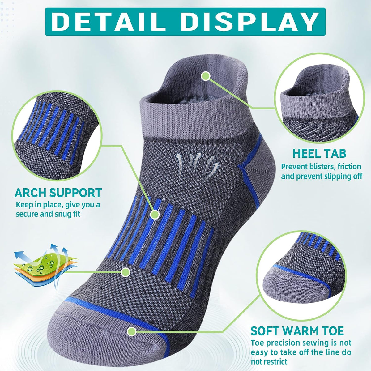 Eyean Boys Athletic Half Cushioned Ankle Socks Kids Cotton Sport Low Cut Socks 6 Pairs
