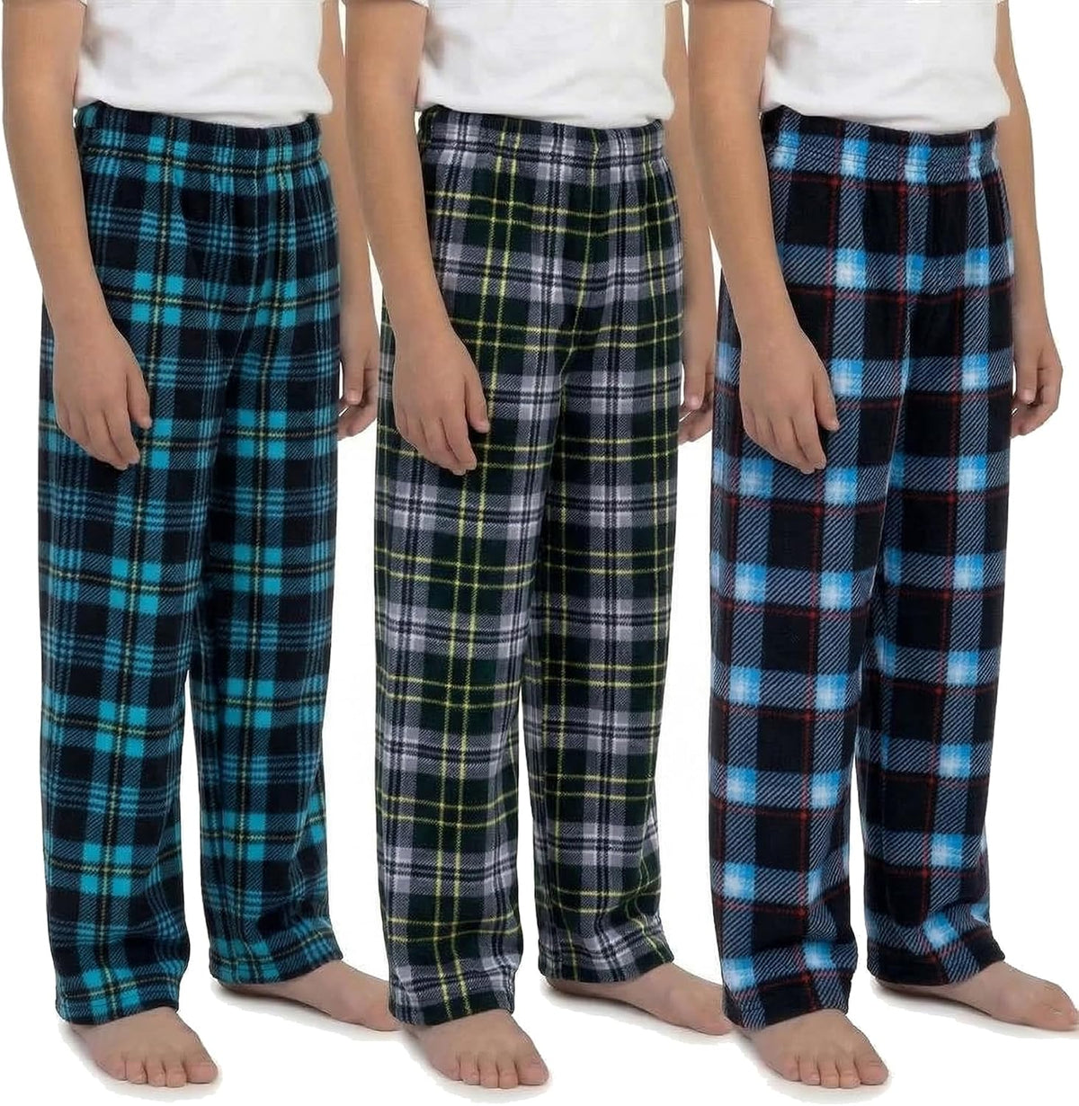 Mad Dog Concepts Boys Pajama Pants - Soft Micro Fleece PJ Bottoms for Kids Printed Plaid Design Boy's Sleepwear Size 6–20 3PK