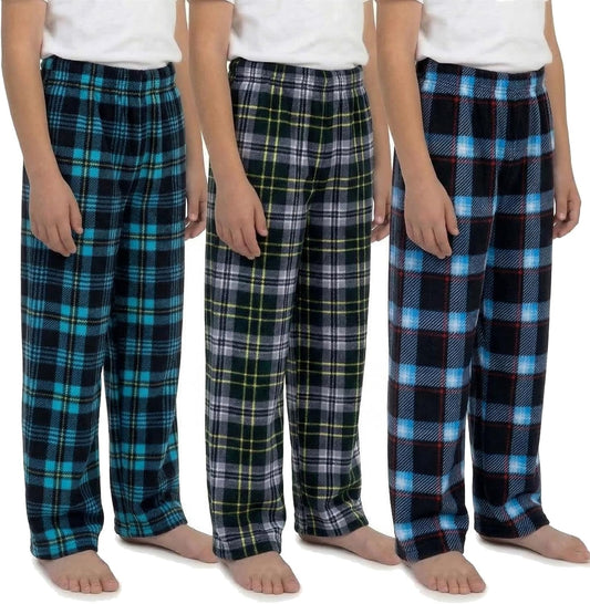 Mad Dog Concepts Boys Pajama Pants - Soft Micro Fleece PJ Bottoms for Kids Printed Plaid Design Boy's Sleepwear Size 6–20 3PK