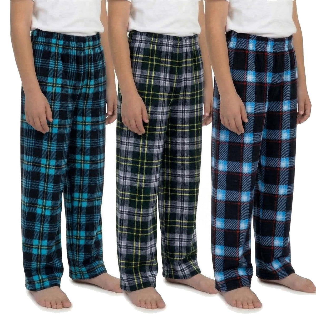 Mad Dog Concepts Boys Pajama Pants - Soft Micro Fleece PJ Bottoms for Kids Printed Plaid Design Boy's Sleepwear Size 6–20 3PK