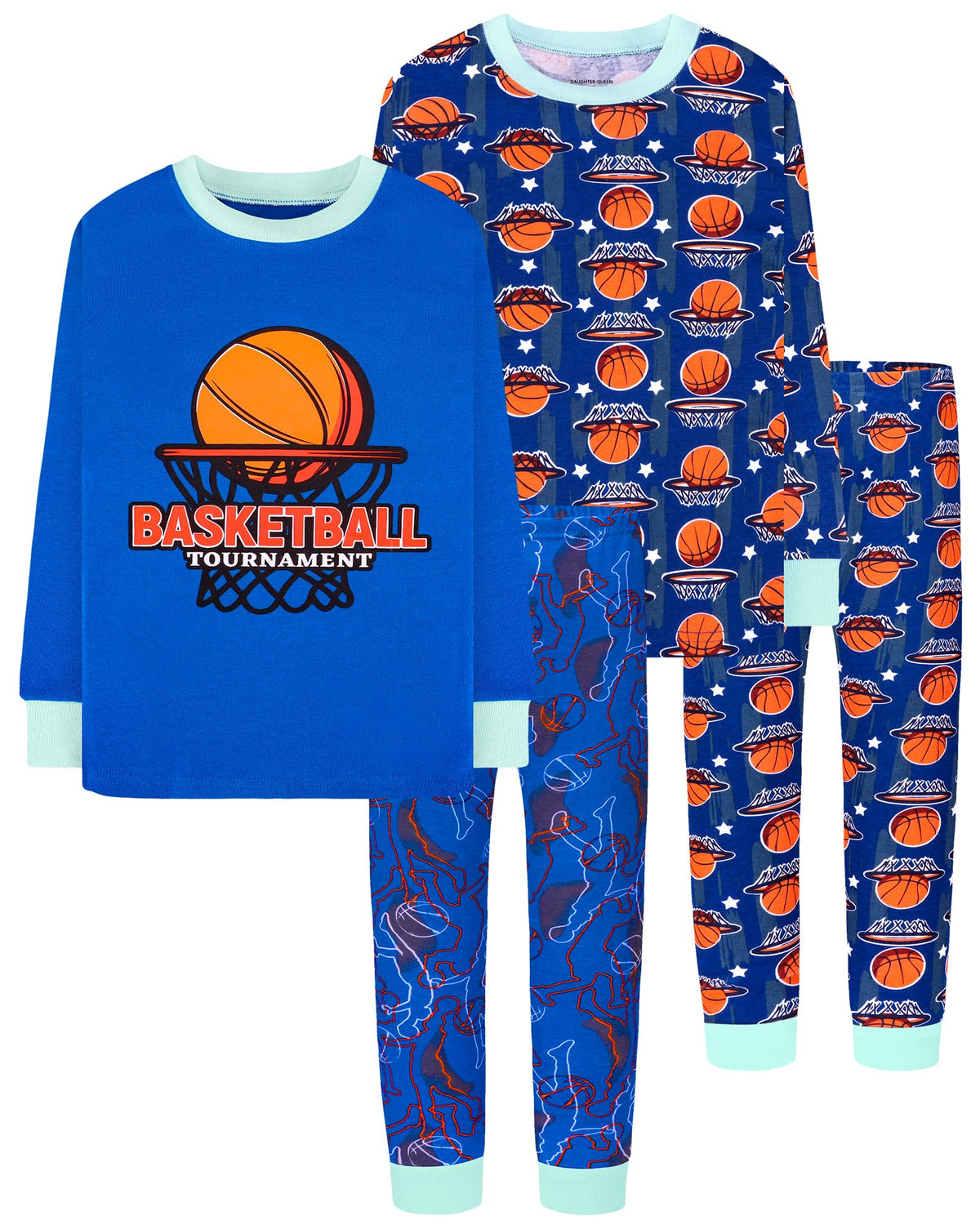 DAUGHTER QUEEN Boys Pajamas 4 Pieces Long Set 100% Cotton Sleepwear Size 18 Months-12 Years