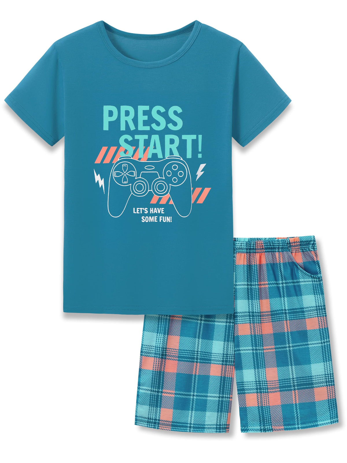 Beezizac Boys Pajamas Raglan Summer Cool Short Sleeve Set Size 6-18