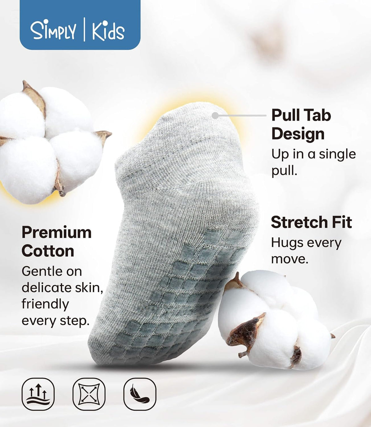 Simply Kids Baby Non-Slip Ankle Socks – Superior Grip, Soft Cotton, for Active Toddler Girls & Boys (Ages 0-7)