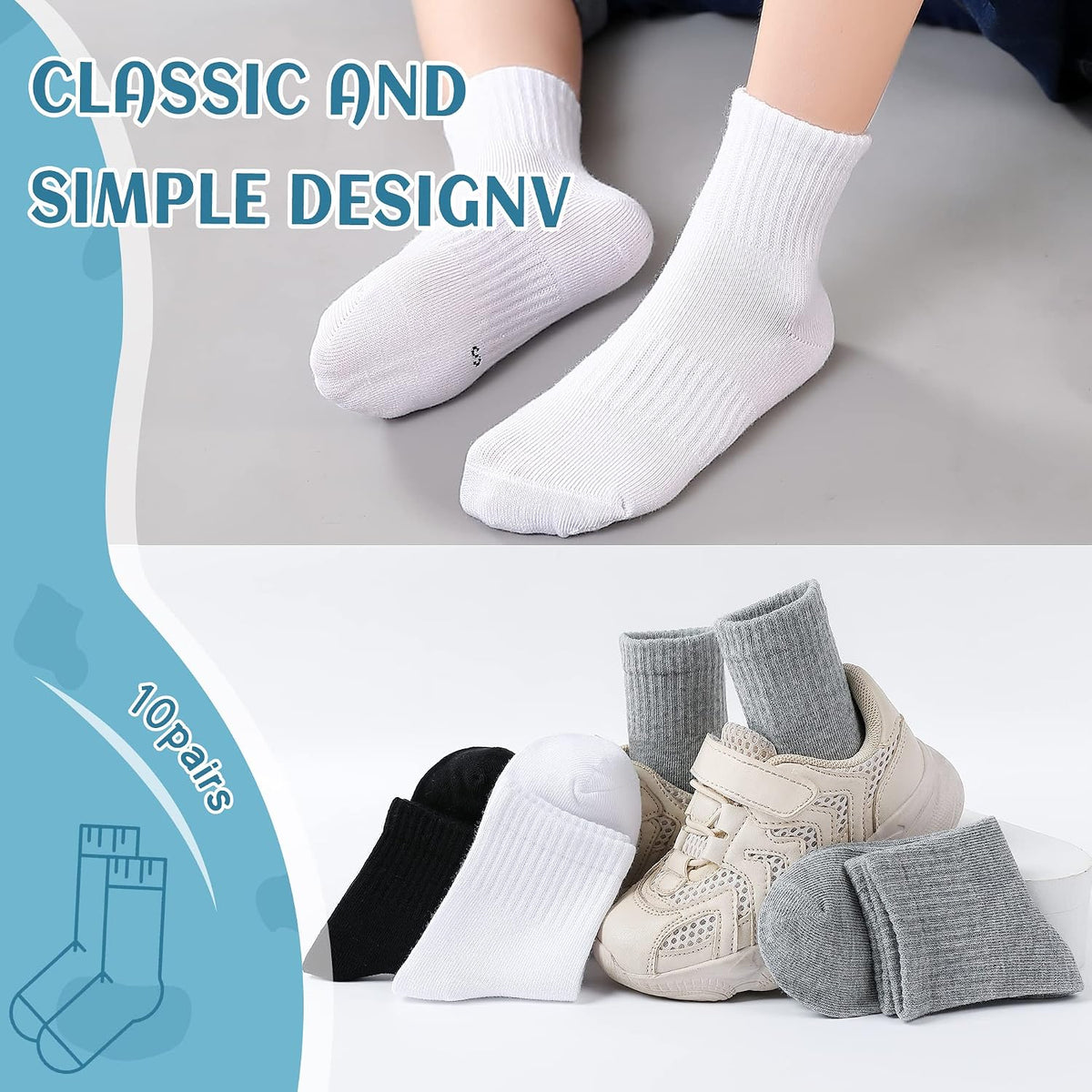 DoSmart Kids Athletic Crew Socks Boys Girls Classics Cotton School Uniform Childs Sports Breathable Casual Socks 10 Pairs