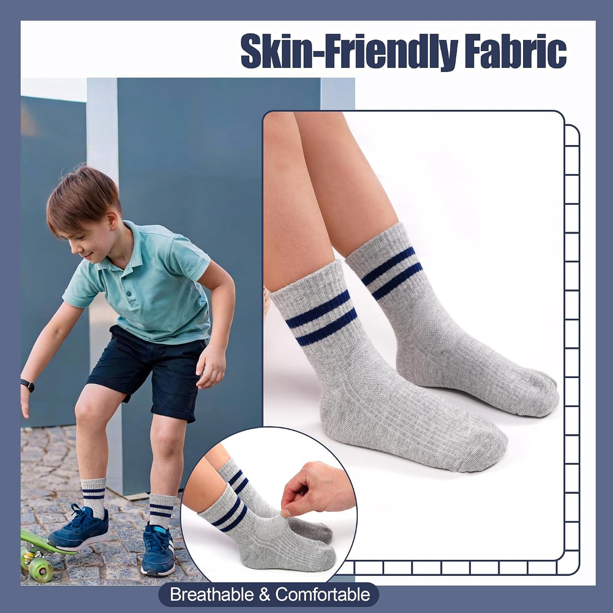 GENTABY 12 Pairs Boys Crew Socks, Kids Athletic Stripes Socks Toddler 1-12Y
