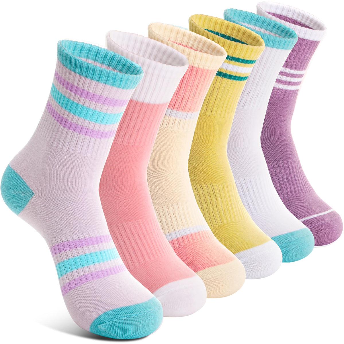 Welwoos 6 Pairs Kids Boys Girls Socks Athletic Basketball Youth Sport Crew Cotton Breathable Soft Socks