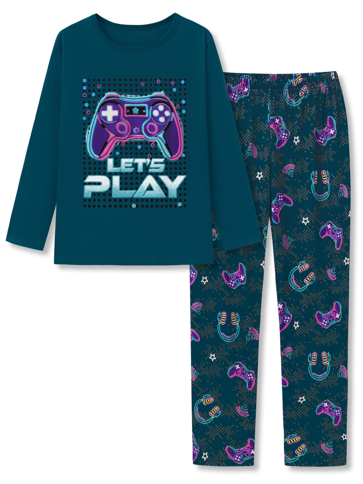 Tebbis Boys Comfy Trendy Print Long Sleeve & Pants Pajama Set Sizes 6-18