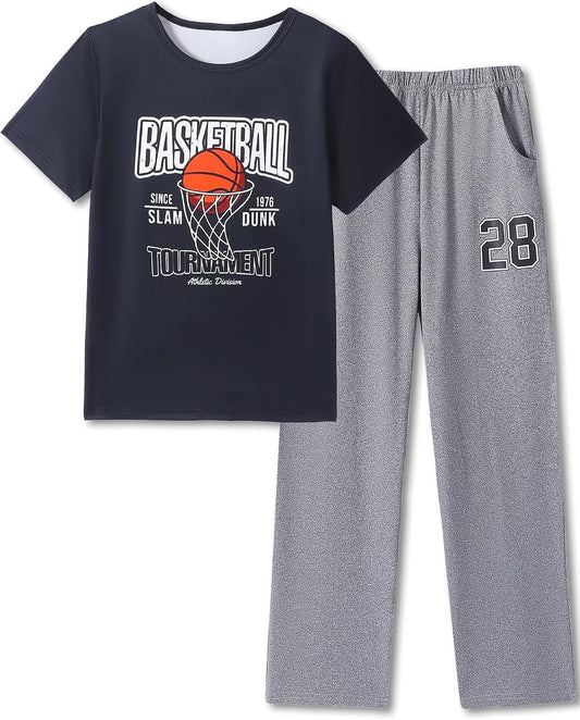 Mikrdoo Boys Pajamas 2 Piece Short Sleeve & Pants Pjs Set Soft Fun Sleepwear for Kids Size 6-16 Years