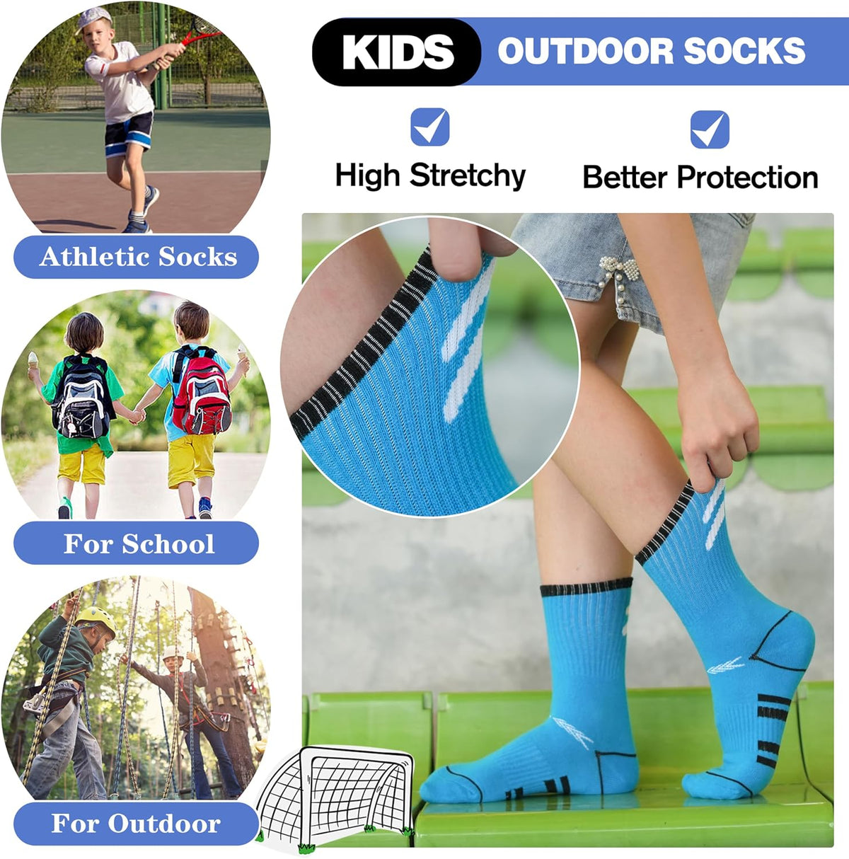 Sandsuced 6 Pairs Kids Boys Socks Athletic Basketball Sport Youth Crew Cotton Soft Breathable Socks for Outdoor