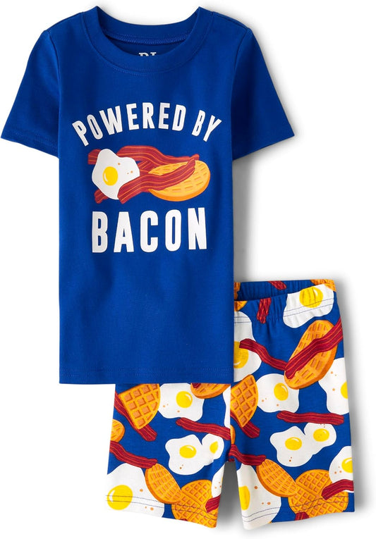 The Children's Place Boys' Short Sleeve Top and Shorts Snug Fit 100% Cotton 4 Piece Pajama Set