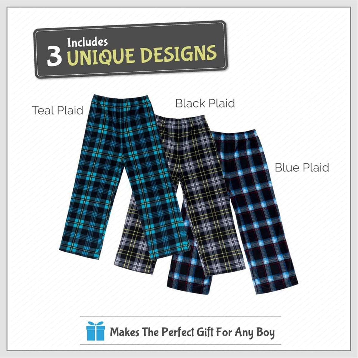 Mad Dog Concepts Boys Pajama Pants - Soft Micro Fleece PJ Bottoms for Kids Printed Plaid Design Boy's Sleepwear Size 6–20 3PK