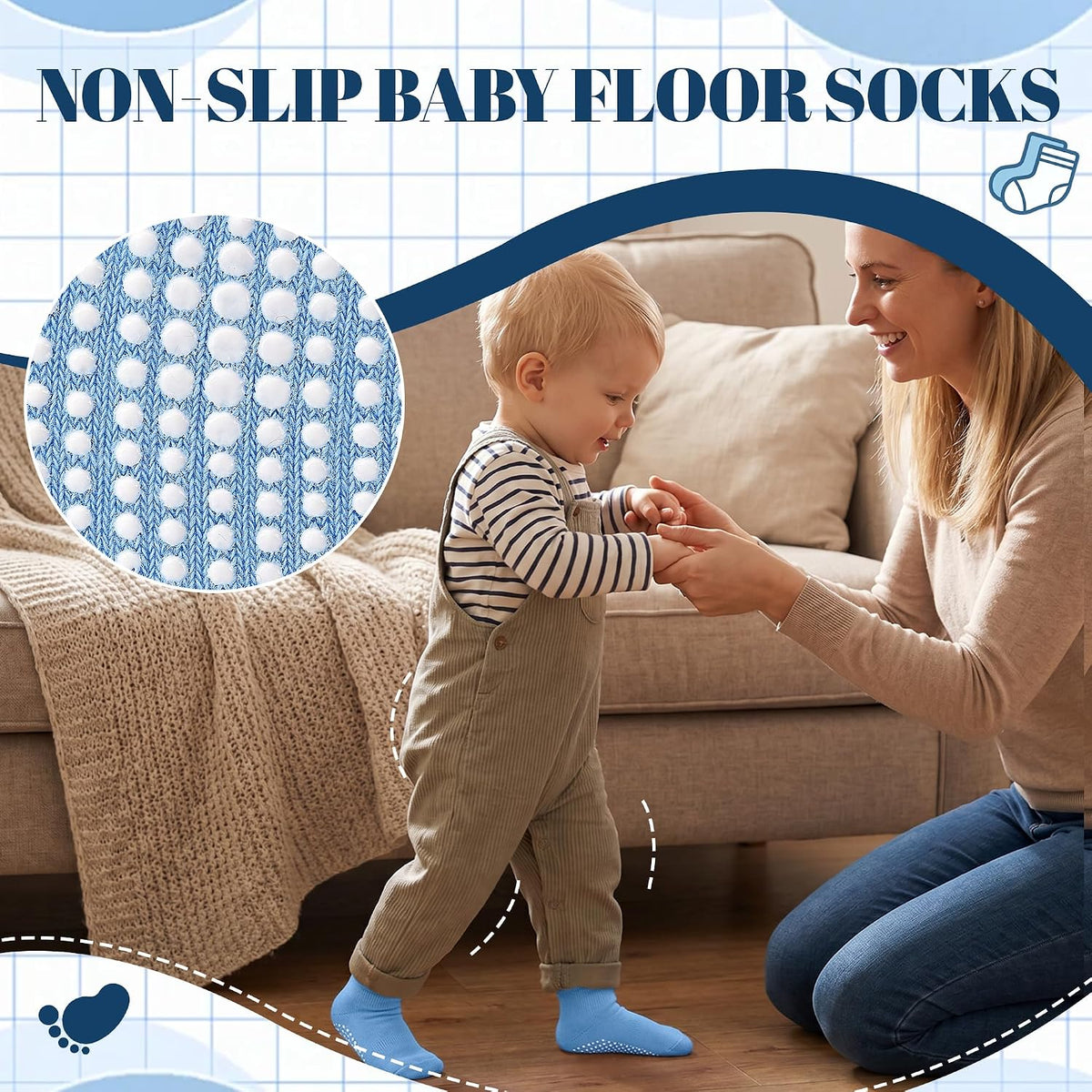 GRPSKCOS Non Slip Toddler Baby Socks 12 Pairs Anti Skid Ankle Socks for Girls Boys Grips Sock for 0-7 Years Children