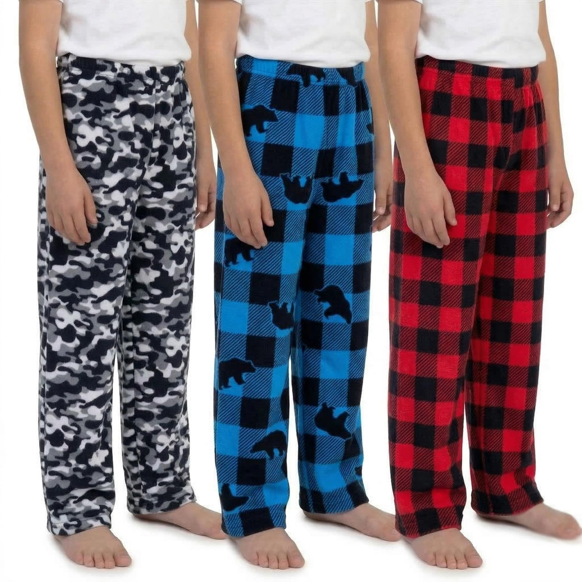 Mad Dog Concepts Boys Pajama Pants - Soft Micro Fleece PJ Bottoms for Kids Printed Plaid Design Boy's Sleepwear Size 6–20 3PK