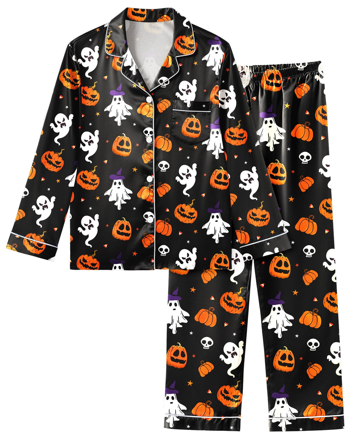 Fiodrimy Boys Pajamas Silky Satin Big Boys PJs Set 2 Piece Sleepwear Button Down Kids Jammies Loungewear Clothes Size 8-14