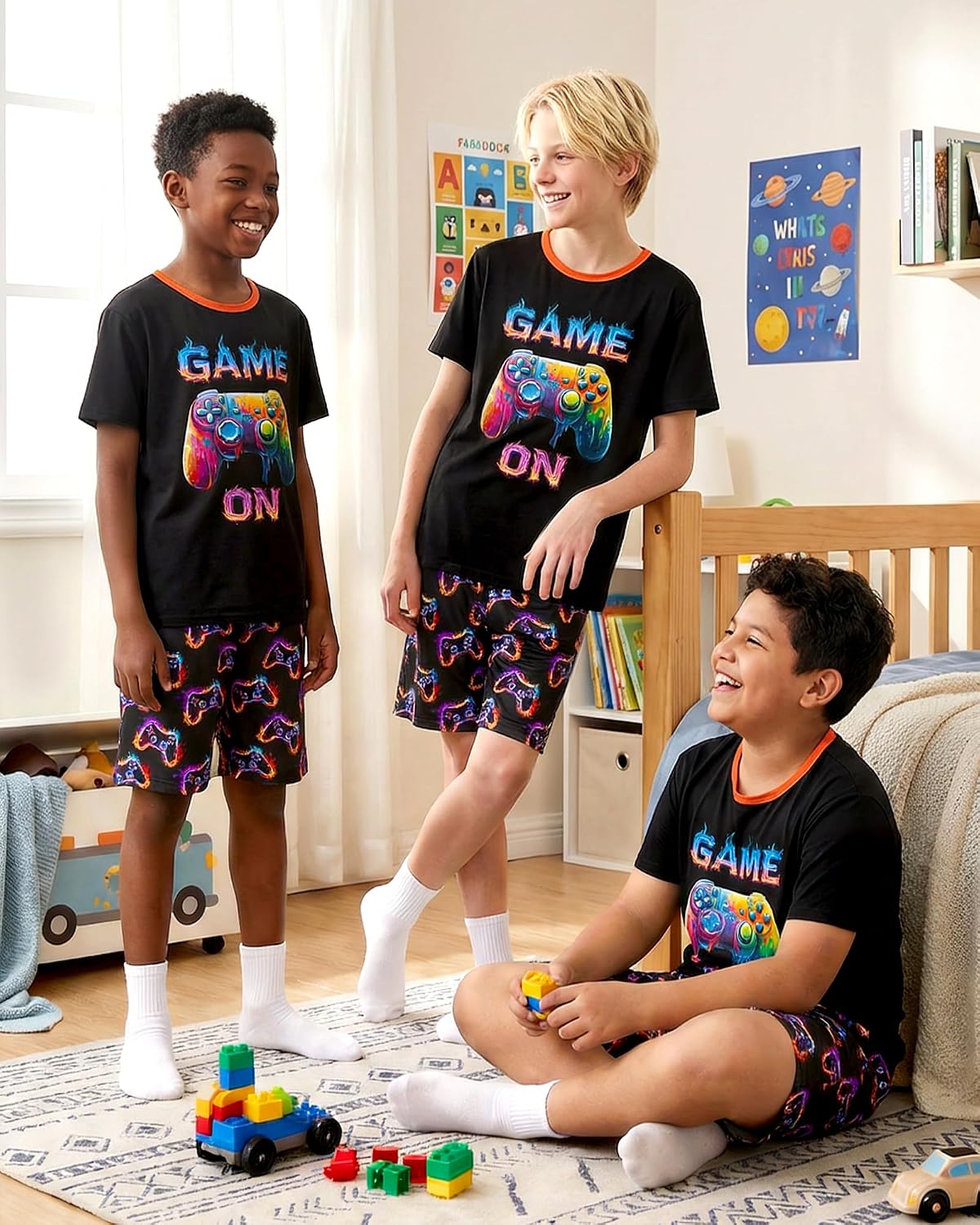 Fiodrimy Boys Pajamas Big Boys Pajamas Short Sleeves & Shorts 2 Pieces Summer Pjs Set Kid Sleepwear Lounge Clothes Size 8-14