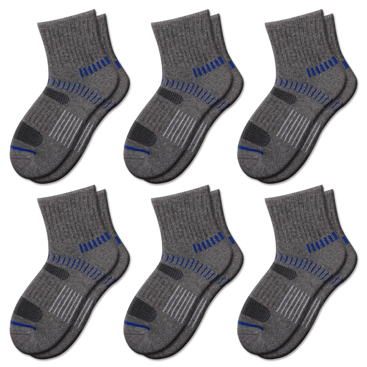 Comfoex Boys Socks Quarter Athletic Ankle Cotton Sports Socks For Kids 8-10 4-6 6-8 Years Old With Cushioned Sole 6 Pairs