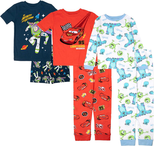 Disney Unisex Kids' 6-piece Snug-fit Cotton Matching Comfortable Pajama Set, Soft & Cute for Kids