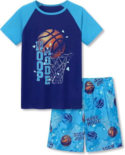 Topgal Boys 2-Piece Short Sleeve Tee & Shorts Pajamas Set Size 6-18