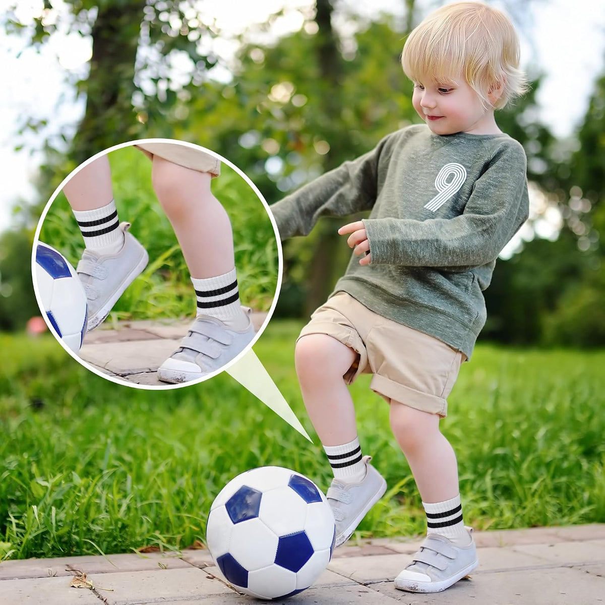 Cooraby 6 Pairs Unisex Kids Crew Socks Boys Girls Athletic Socks with Retro Stripes Soft Cotton Socks Black White Grey